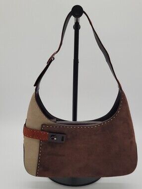 Ferragamo Suede Stiched Patchwork Arch Gancio Shoulder Bag